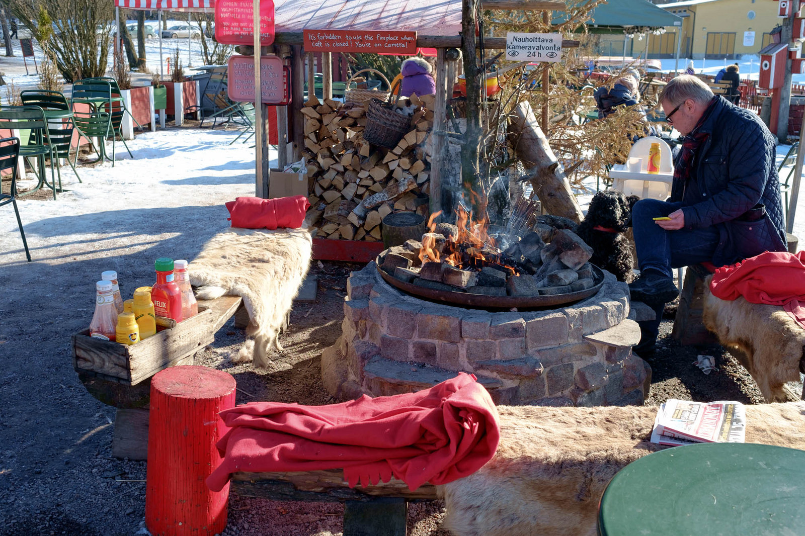   Blankets, sausages cooked over an open fire, and Reindeer pelts on an icy cold day: exactly what the Finnish doctor ordered.  